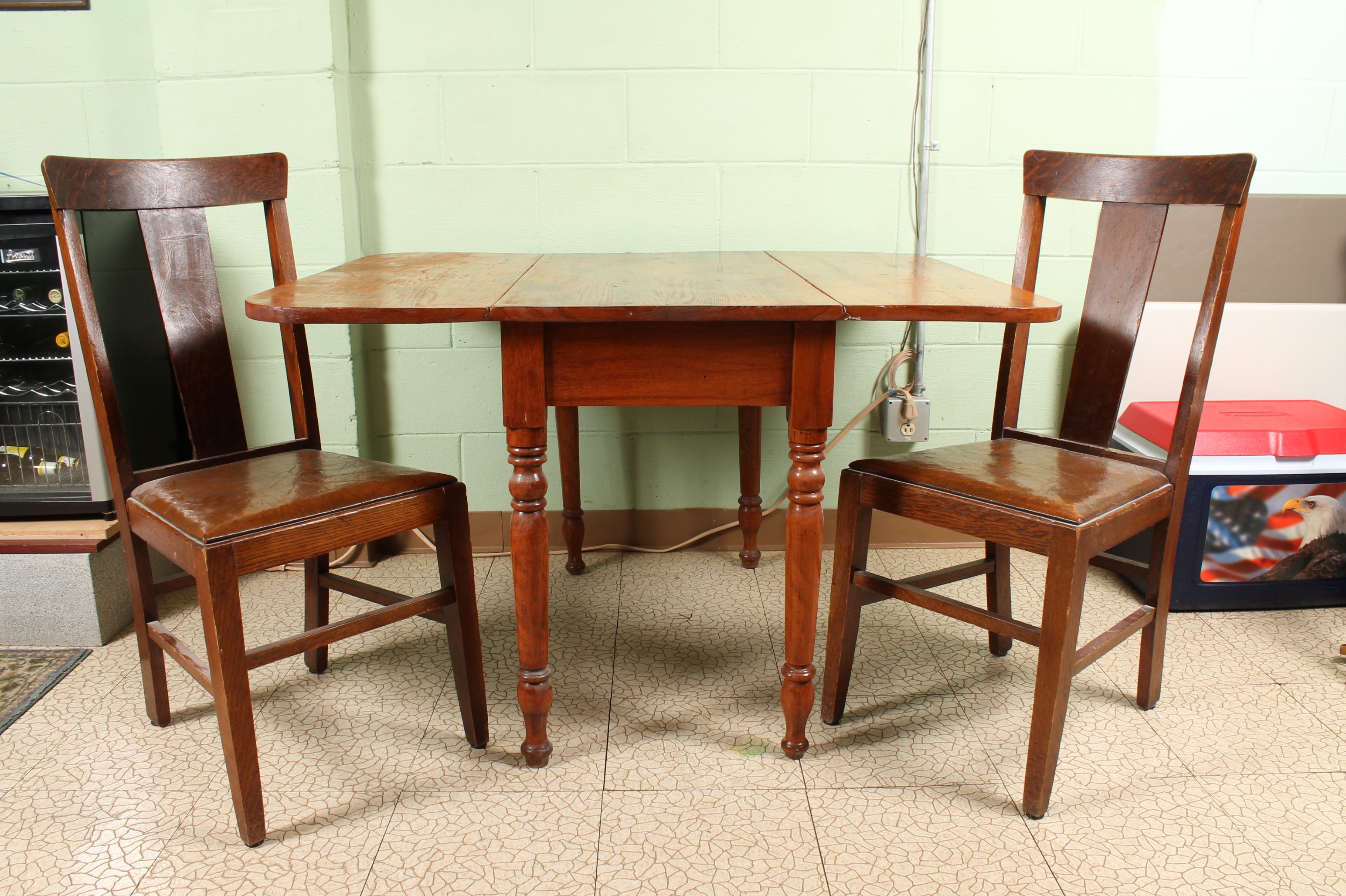Vintage Pine Dropleaf Table with Oak Side Chairs