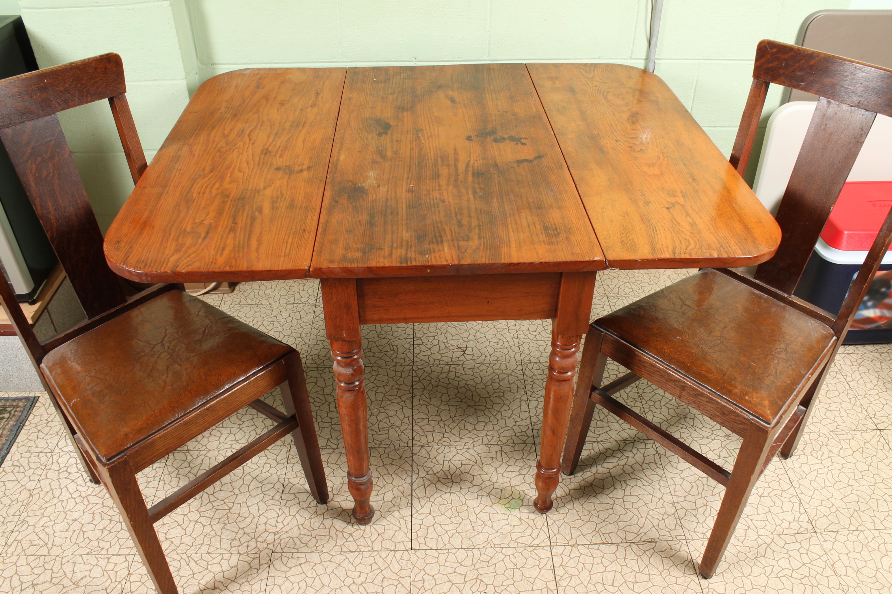 Vintage Pine Dropleaf Table with Oak Side Chairs