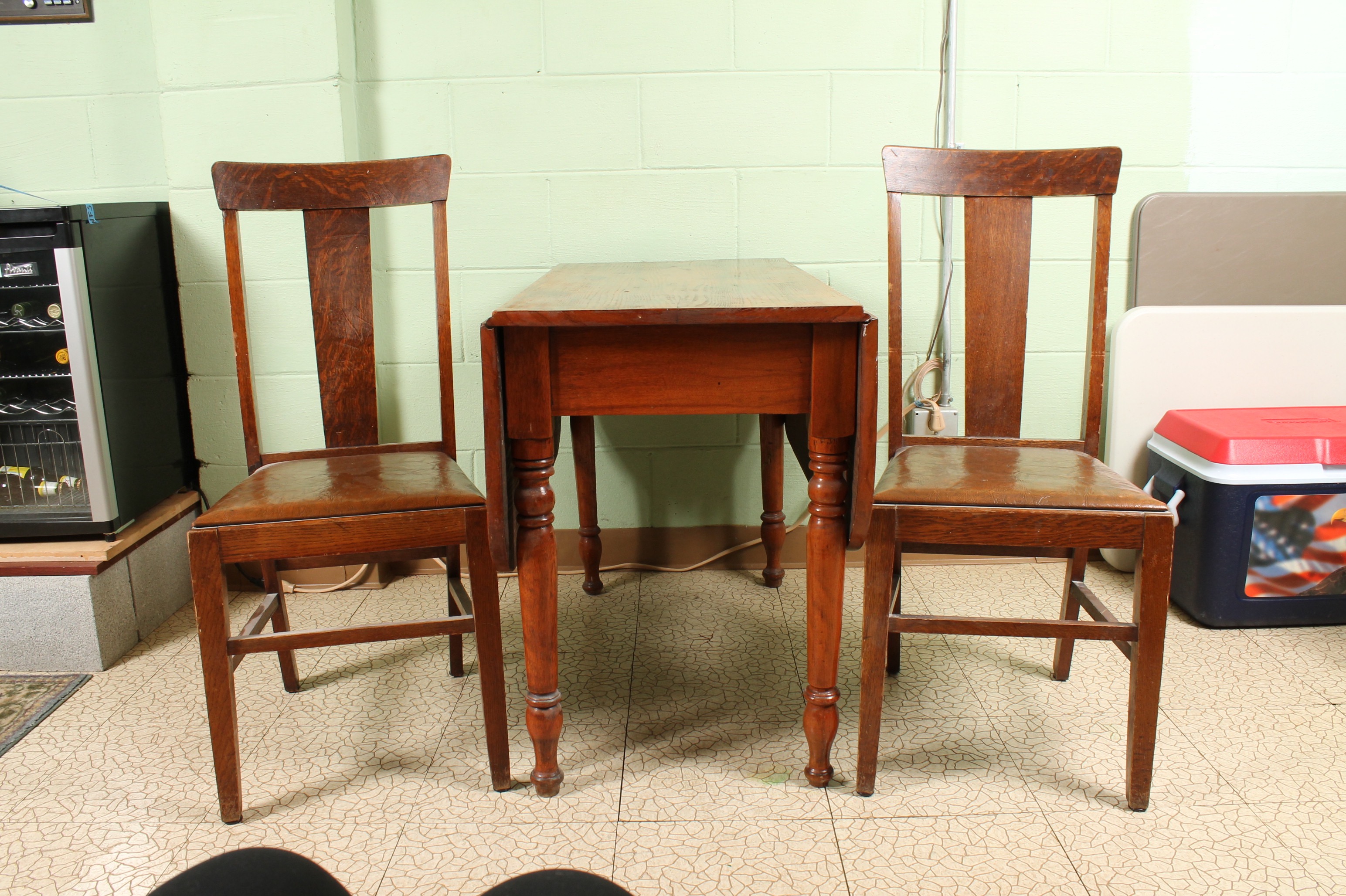 Vintage Pine Dropleaf Table with Oak Side Chairs
