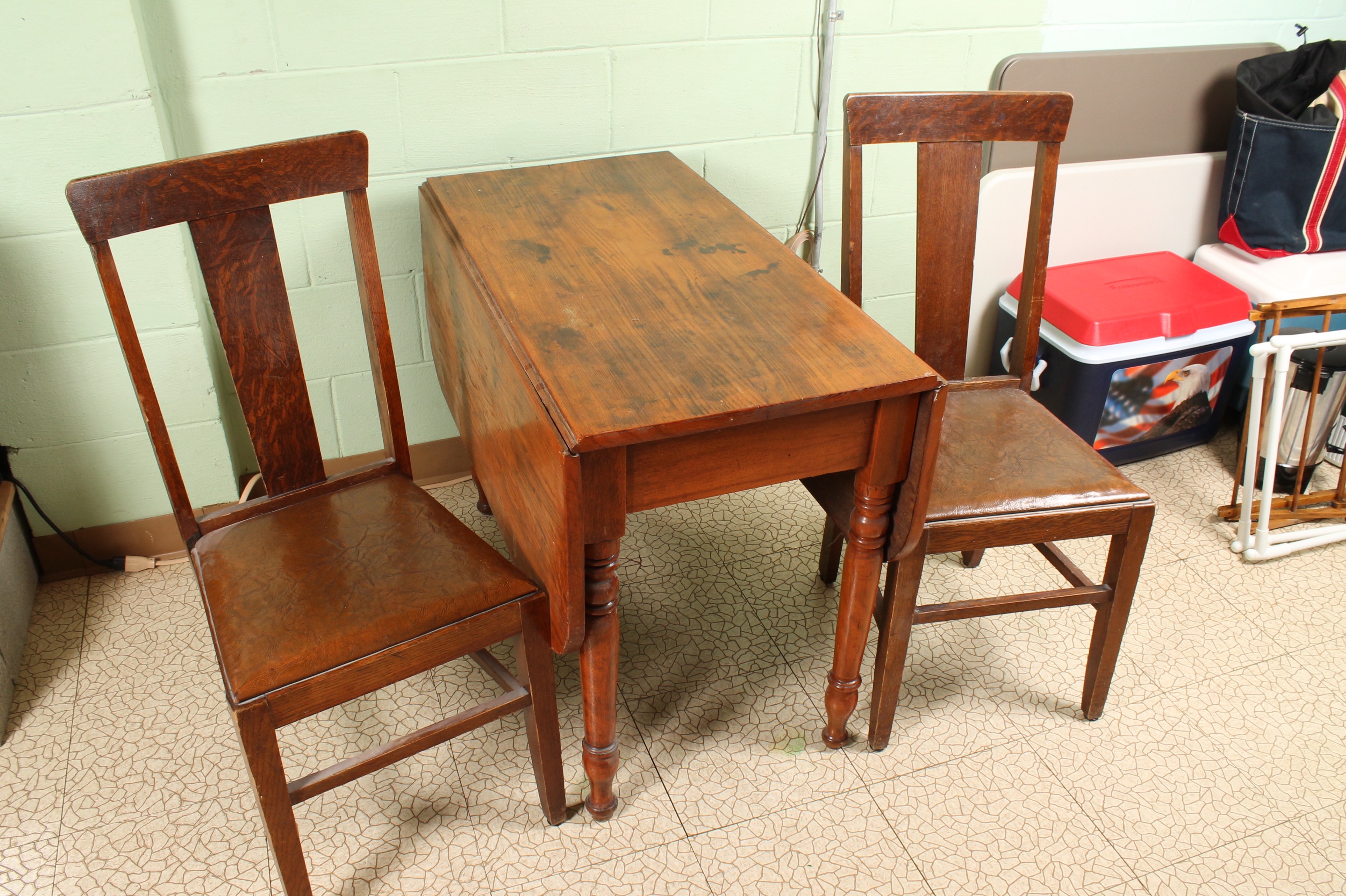 Vintage Pine Dropleaf Table with Oak Side Chairs