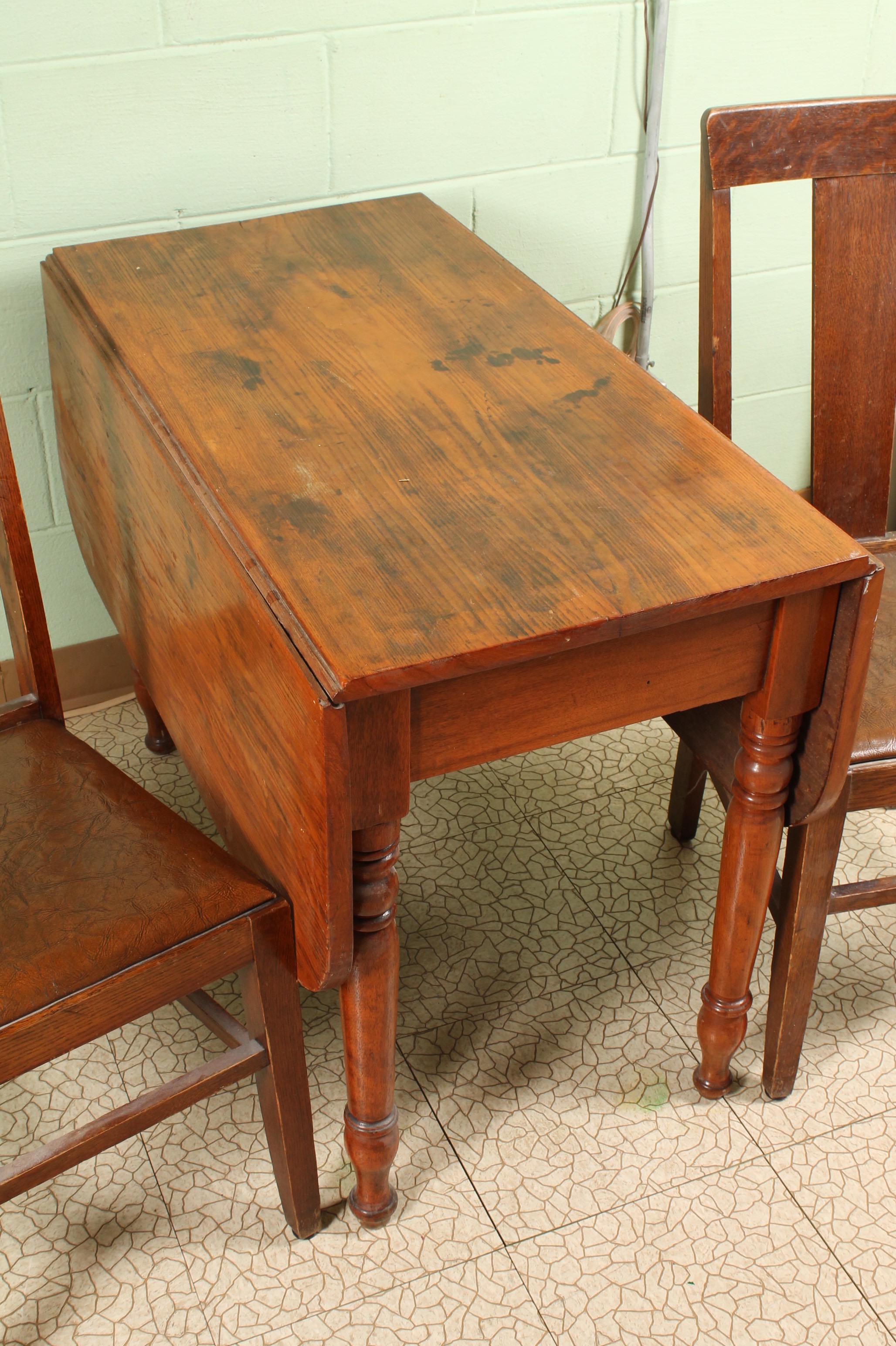 Vintage Pine Dropleaf Table with Oak Side Chairs