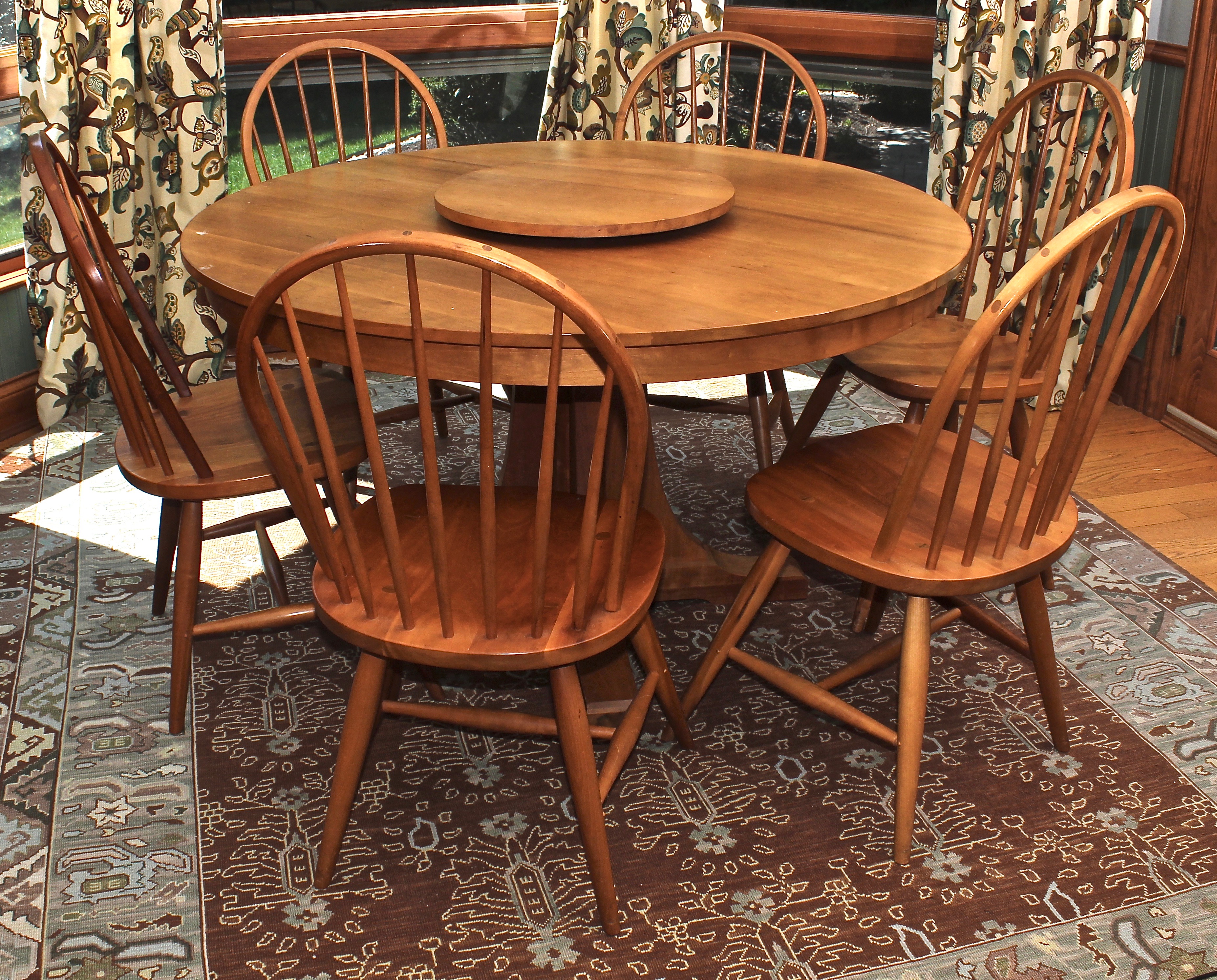Stickley Round Dining Table with Six Windsor Chairs
