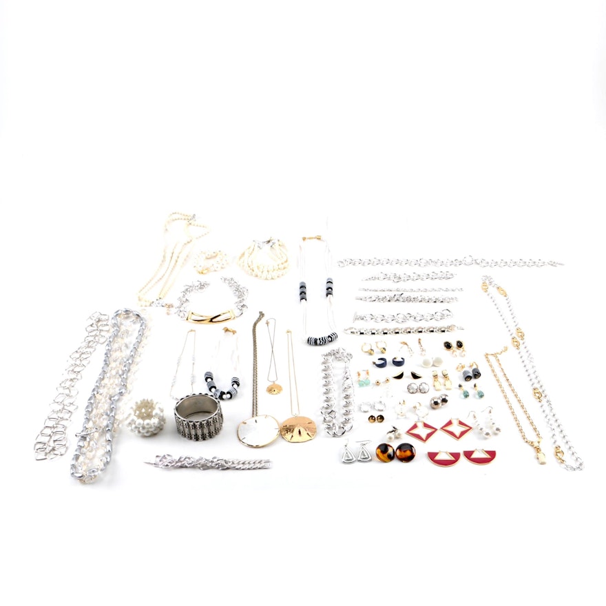 Silver and Gold-Tone Glass and Plastic Jewelry Assortment