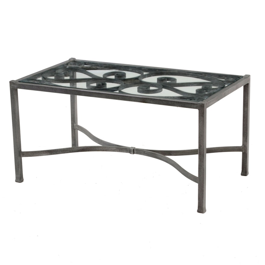 Contemporary Ethan Allen Metal Coffee Table with Glass Top