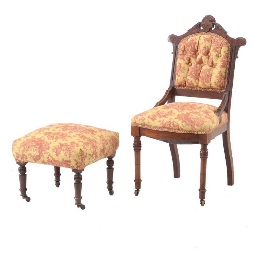 Antique Eastlake Side Chair and Footstool