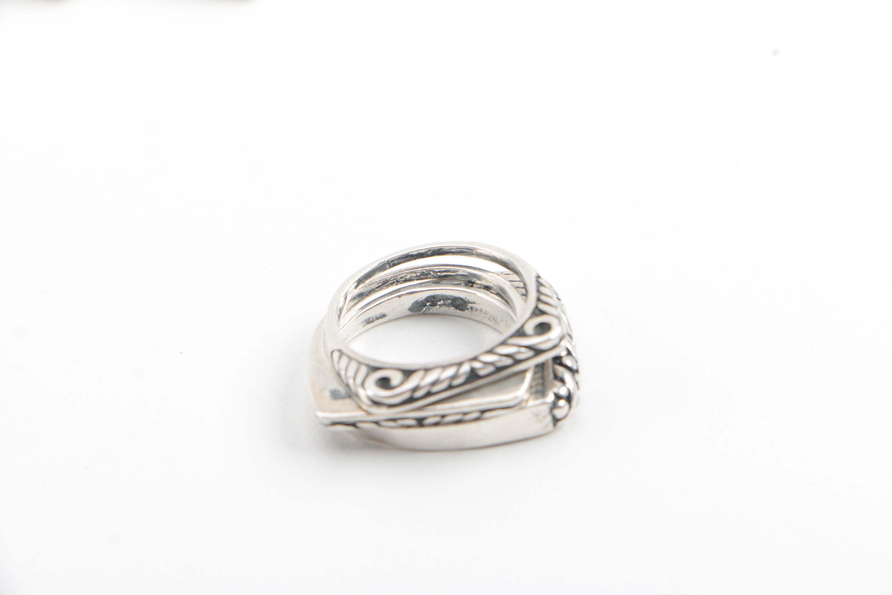 Sterling Silver  Coral, Onyx, and Resin Jewelry Including Stackable Rings