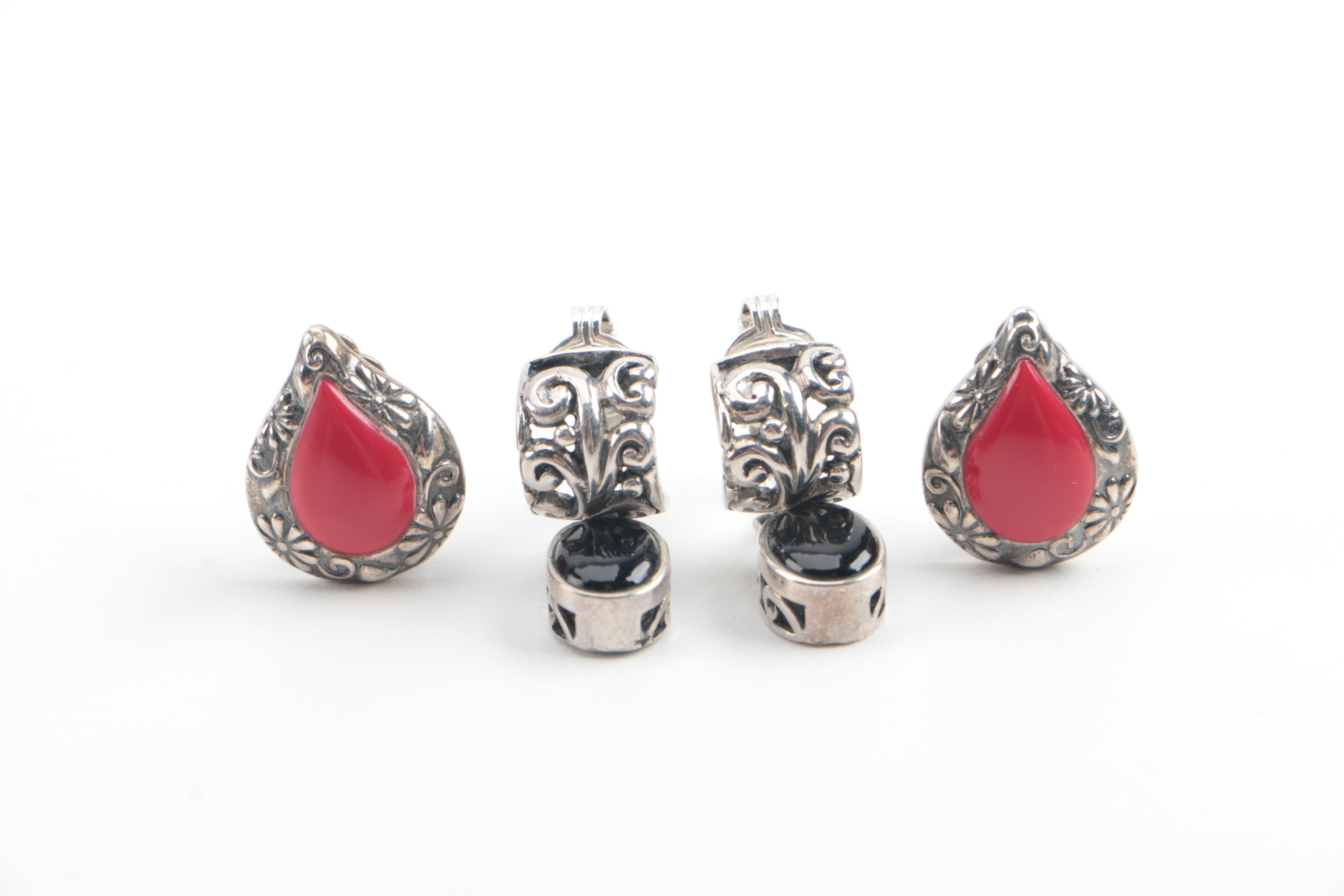 Sterling Silver  Coral, Onyx, and Resin Jewelry Including Stackable Rings