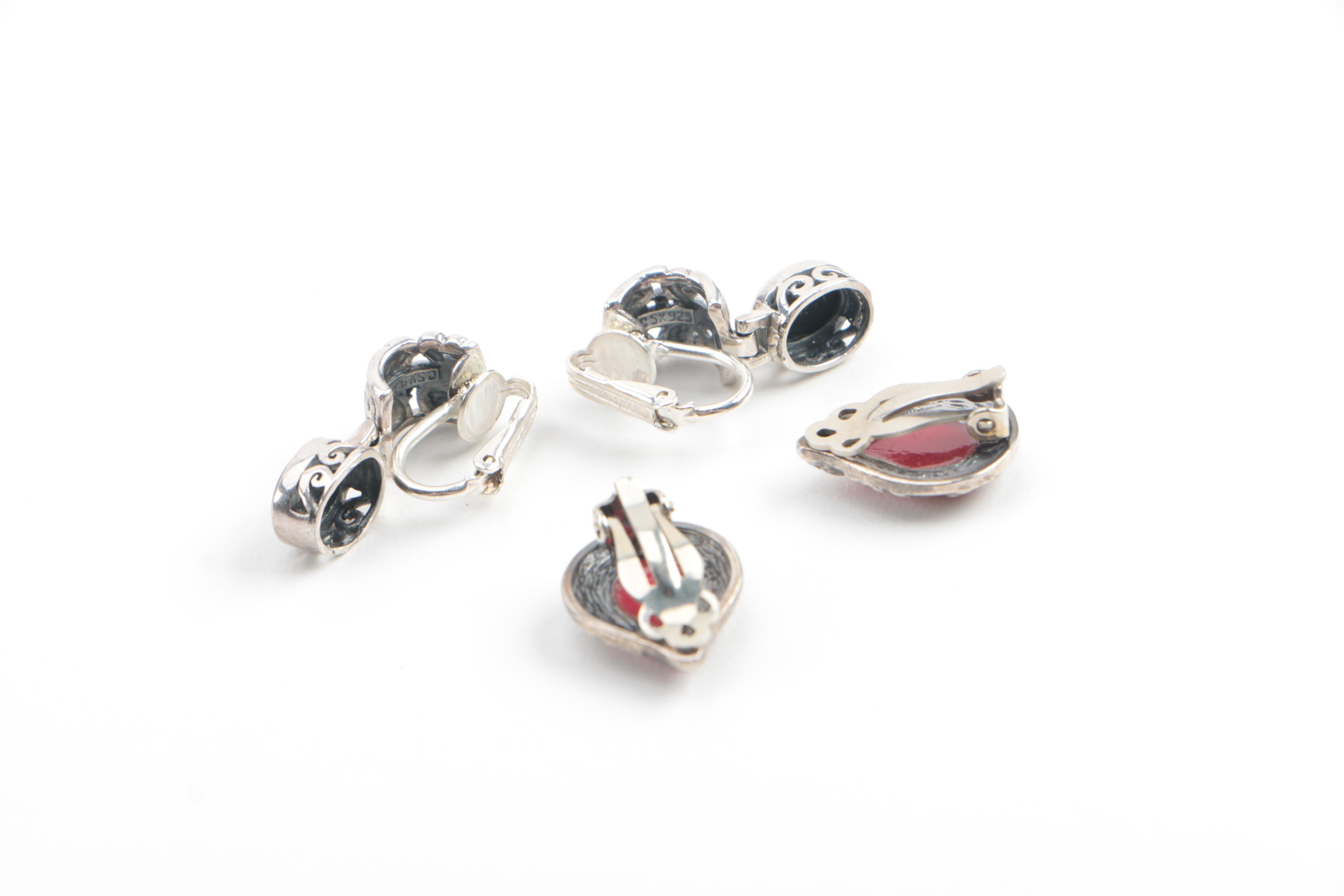 Sterling Silver  Coral, Onyx, and Resin Jewelry Including Stackable Rings