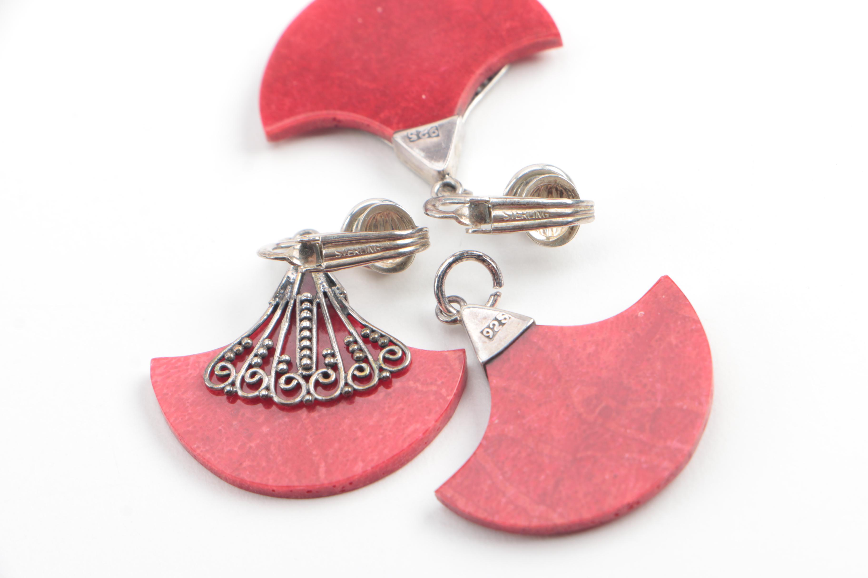 Sterling Silver  Coral, Onyx, and Resin Jewelry Including Stackable Rings