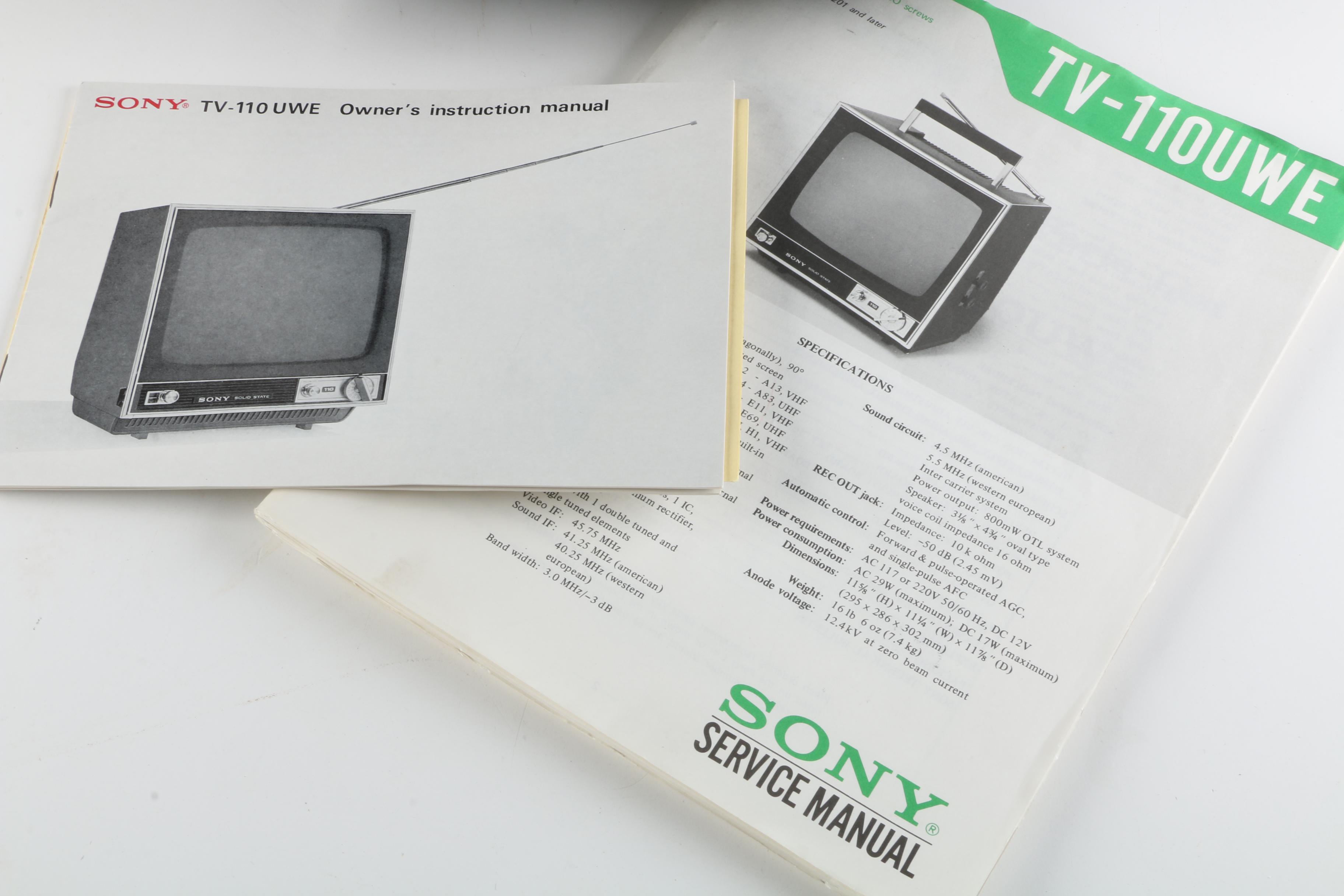 Sony TV-110UWE Portable Antenna Television with Owner's Manual