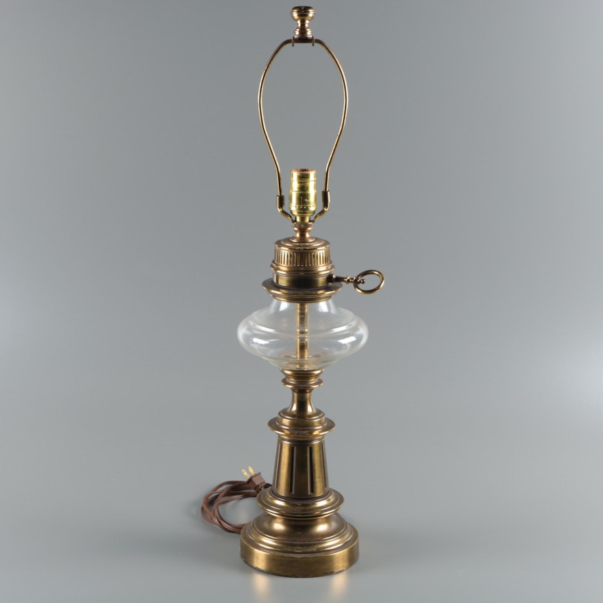 Brass and Glass Lantern Style Electrical Table Lamp