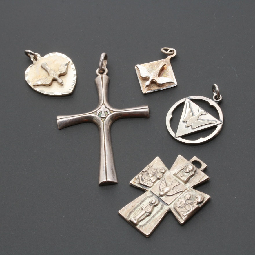 Assorted Sterling Silver Cross and Dove Pendants