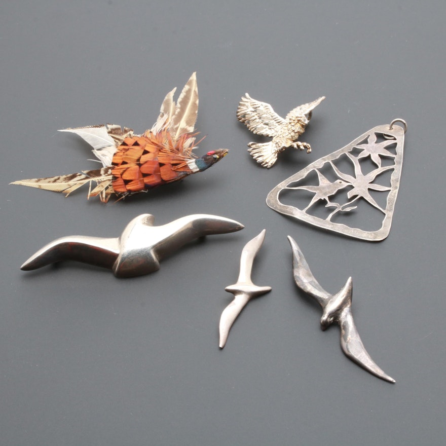 Sterling Silver Bird Brooches and Pendants