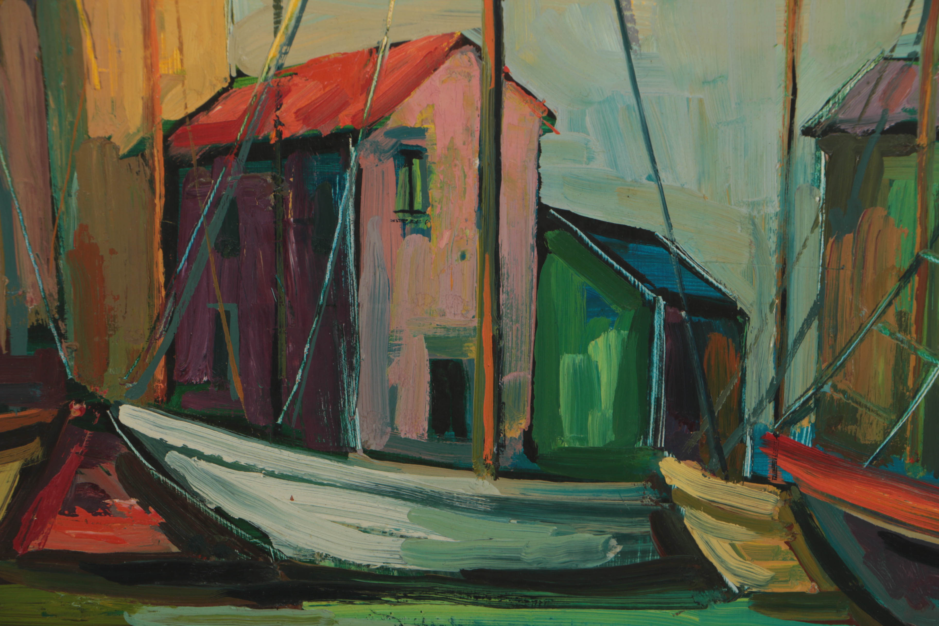 George Cermak Oil Painting on Board of Dock Scene