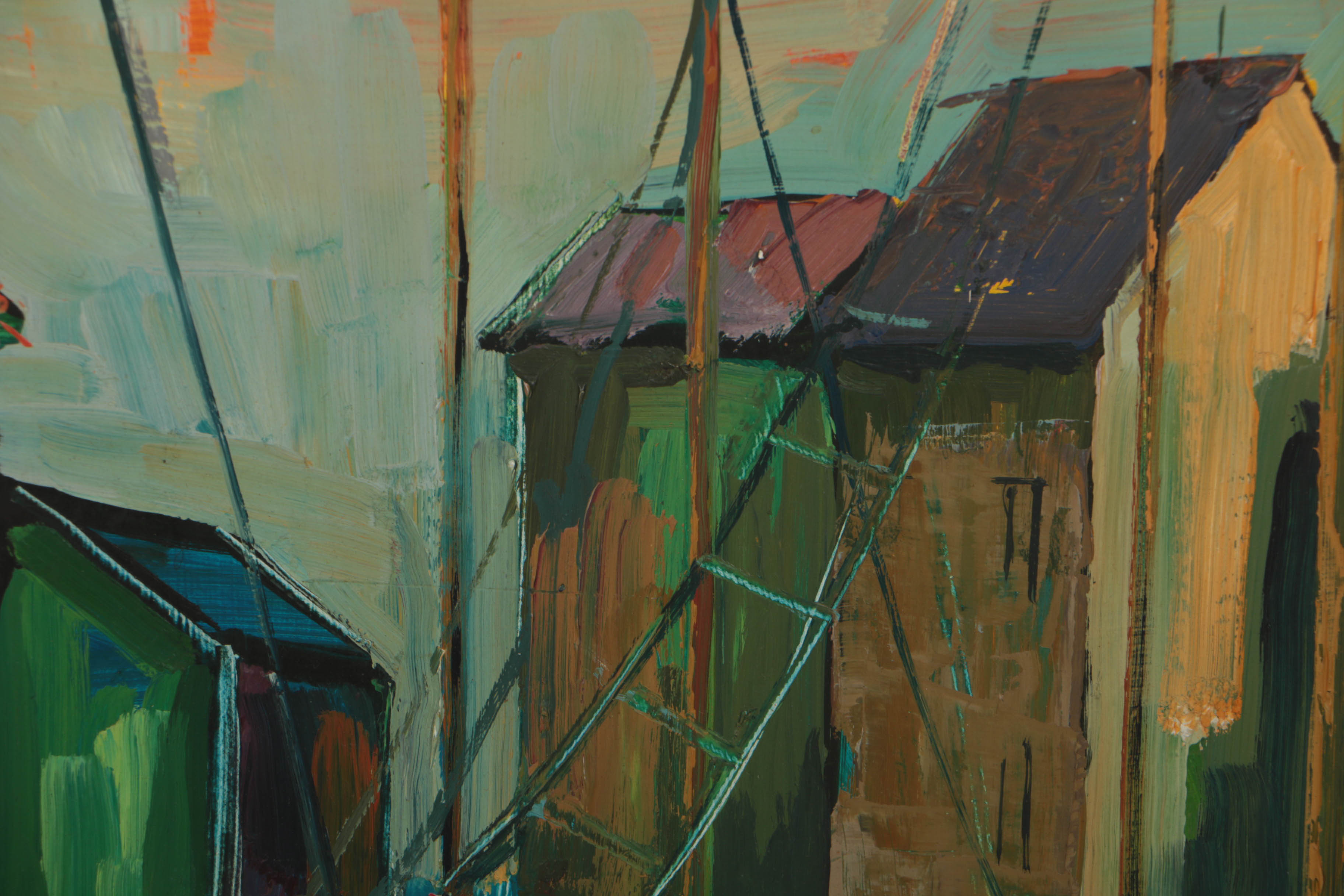 George Cermak Oil Painting on Board of Dock Scene