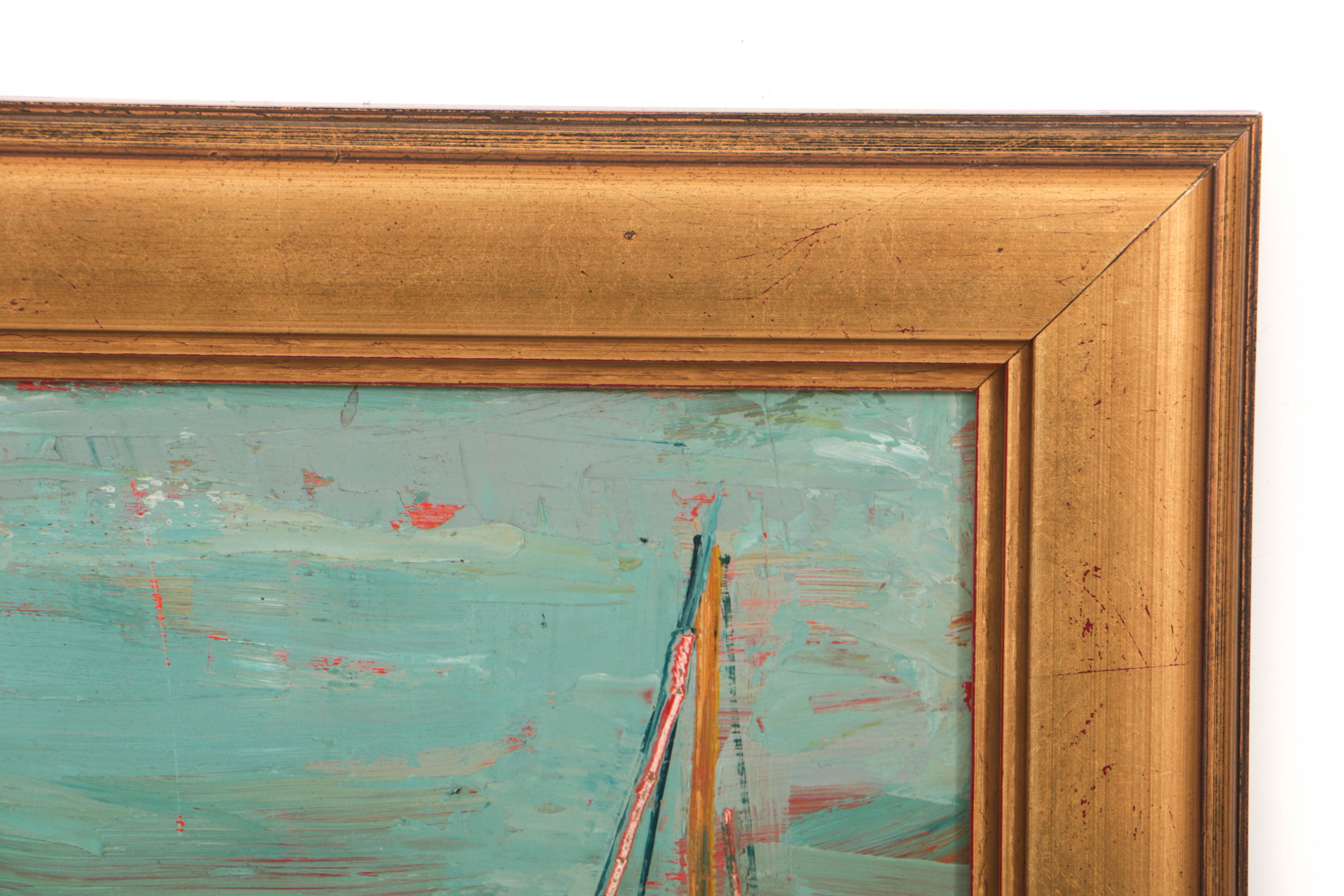 George Cermak Oil Painting on Board of Dock Scene