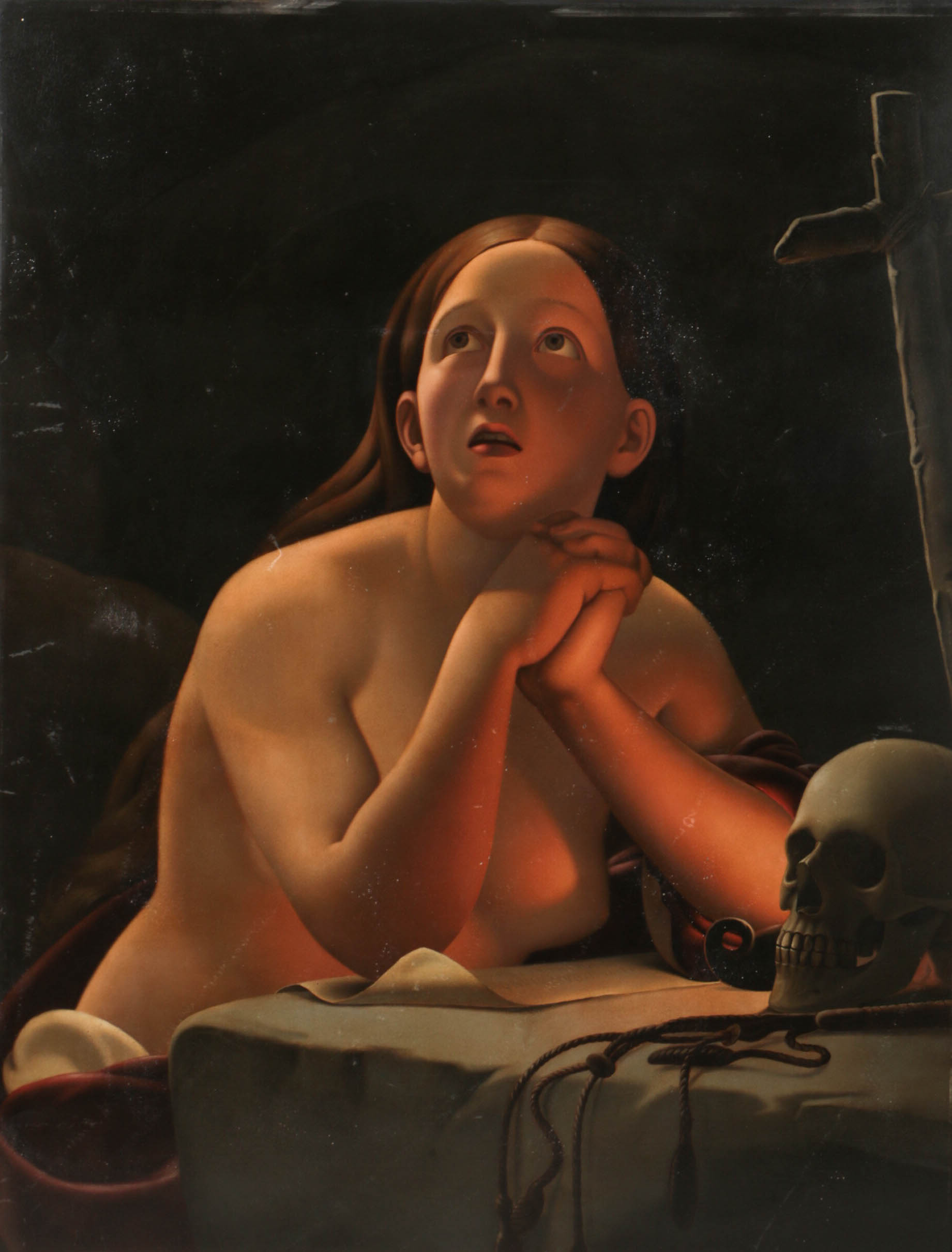 Antique Copy Oil Painting on Tin After Jan Tysiewicz's "The Penitent Magdalene"