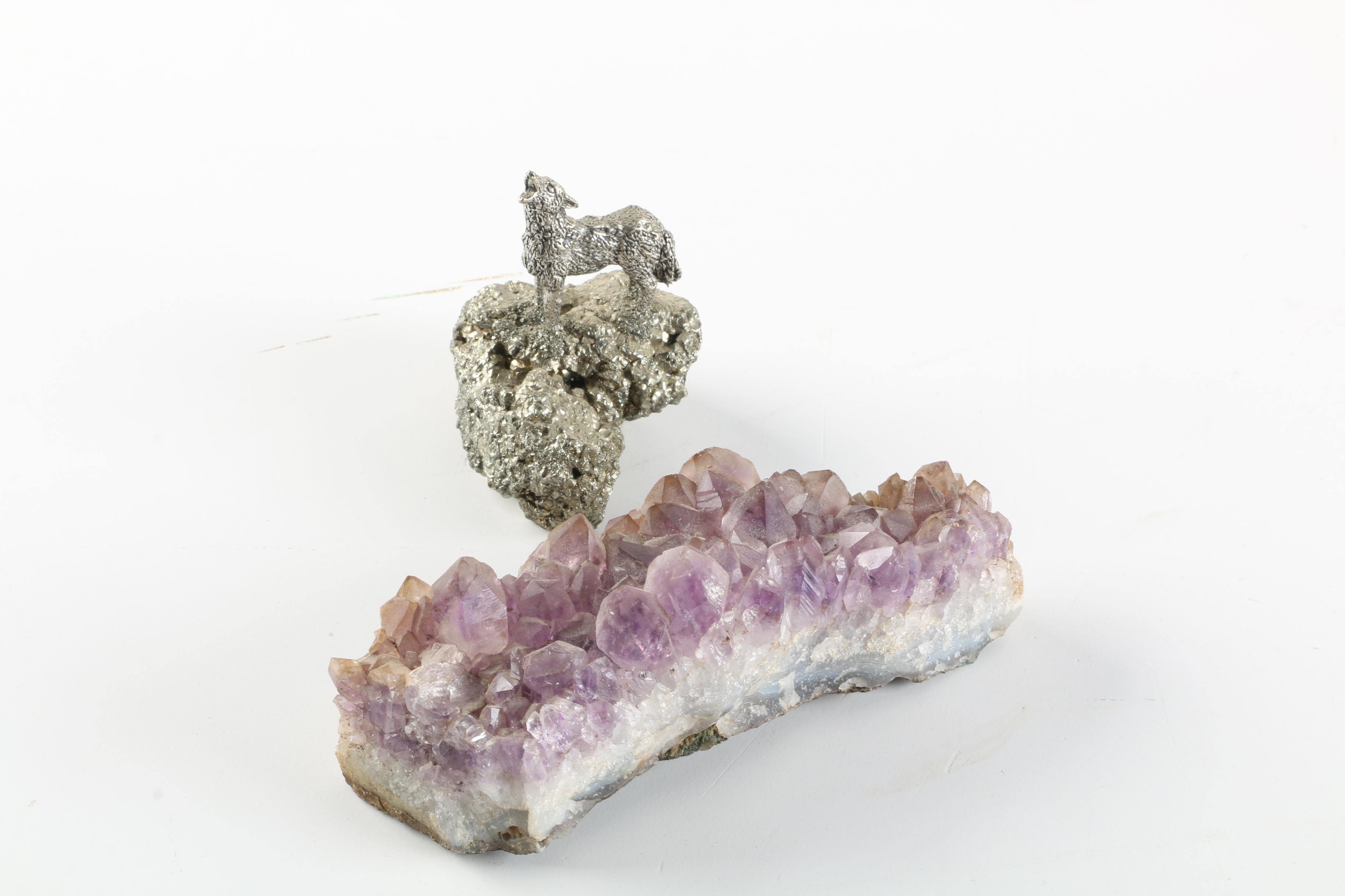 Amethyst, Quartz, Dyed Quartz, and Carved Pyrite