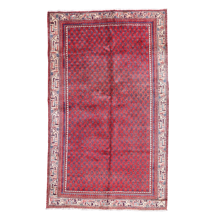 Hand-Knotted Persian Serabend Sarouk Wool Area Rug