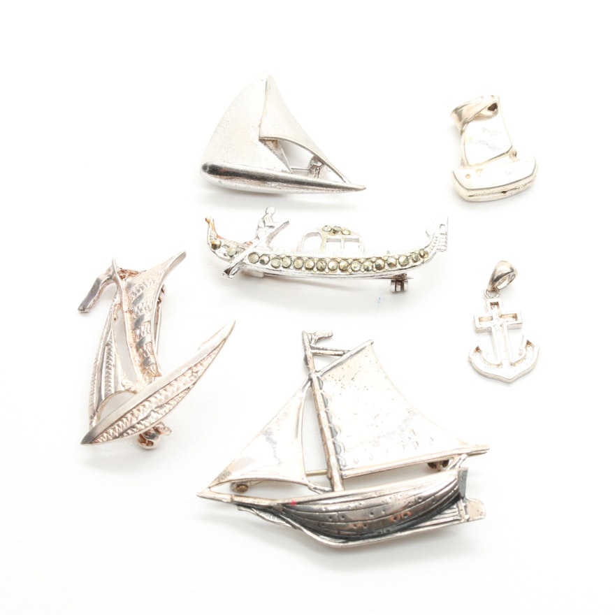 800 Silver, Sterling Silver and Base Metal Nautical Brooches and Pendants