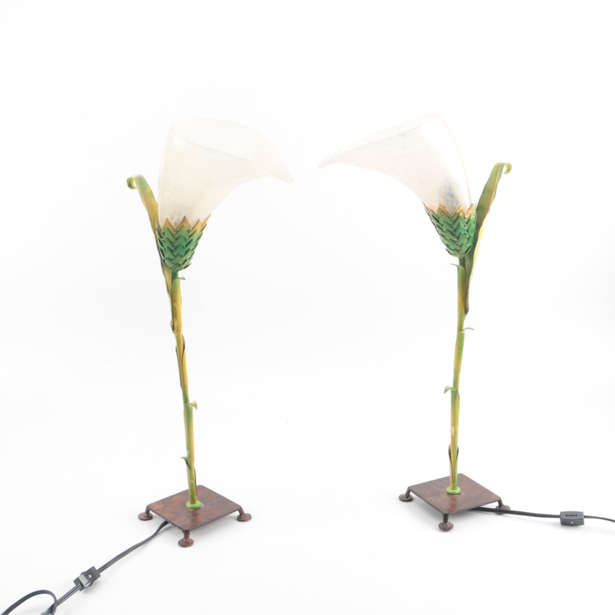 Metal Calla Lilly Accent Lamps with Fiberglass Shades