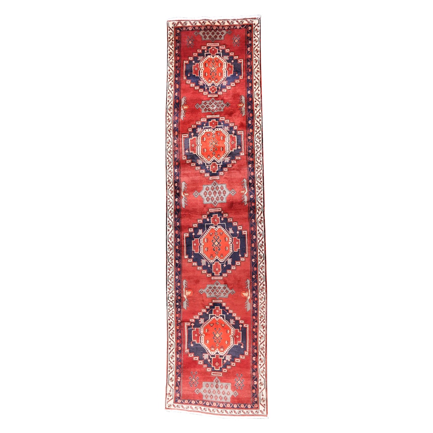 Hand-Knotted Persian Heriz Wool Carpet Runner