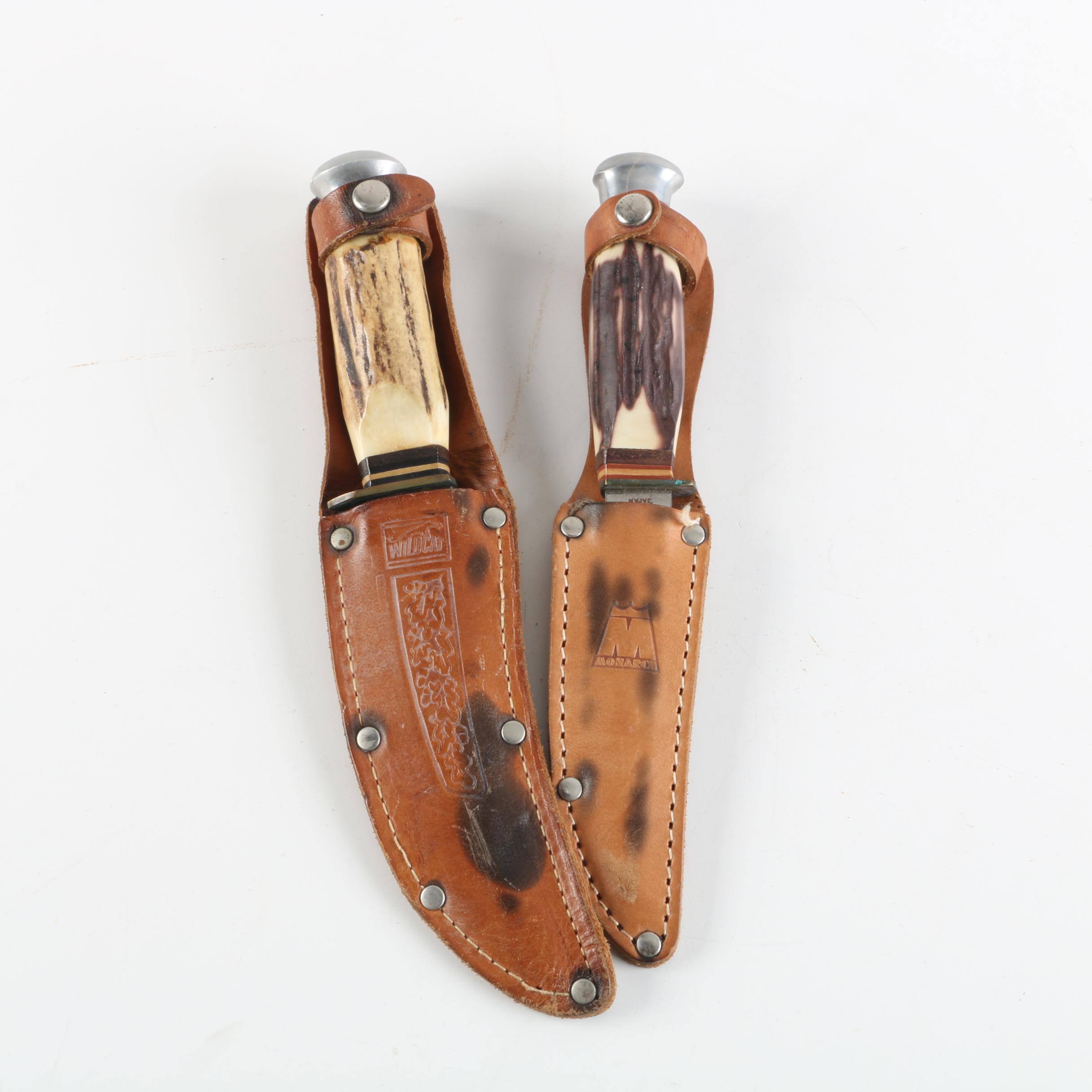 Wildcat and Monarch Antler Handled Hunting Knives
