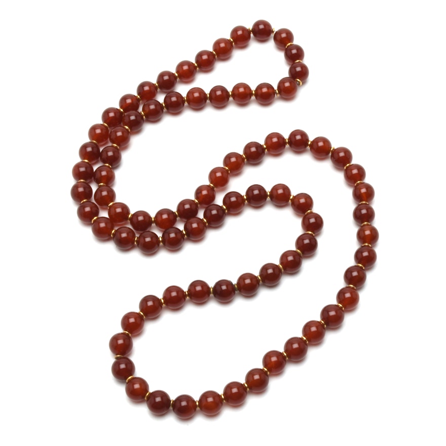 Single Strand Carnelian Beaded Necklace