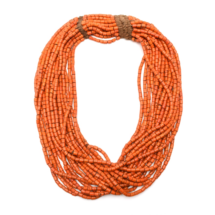 Eighteen Strand Orange Ceramic Beaded Necklace