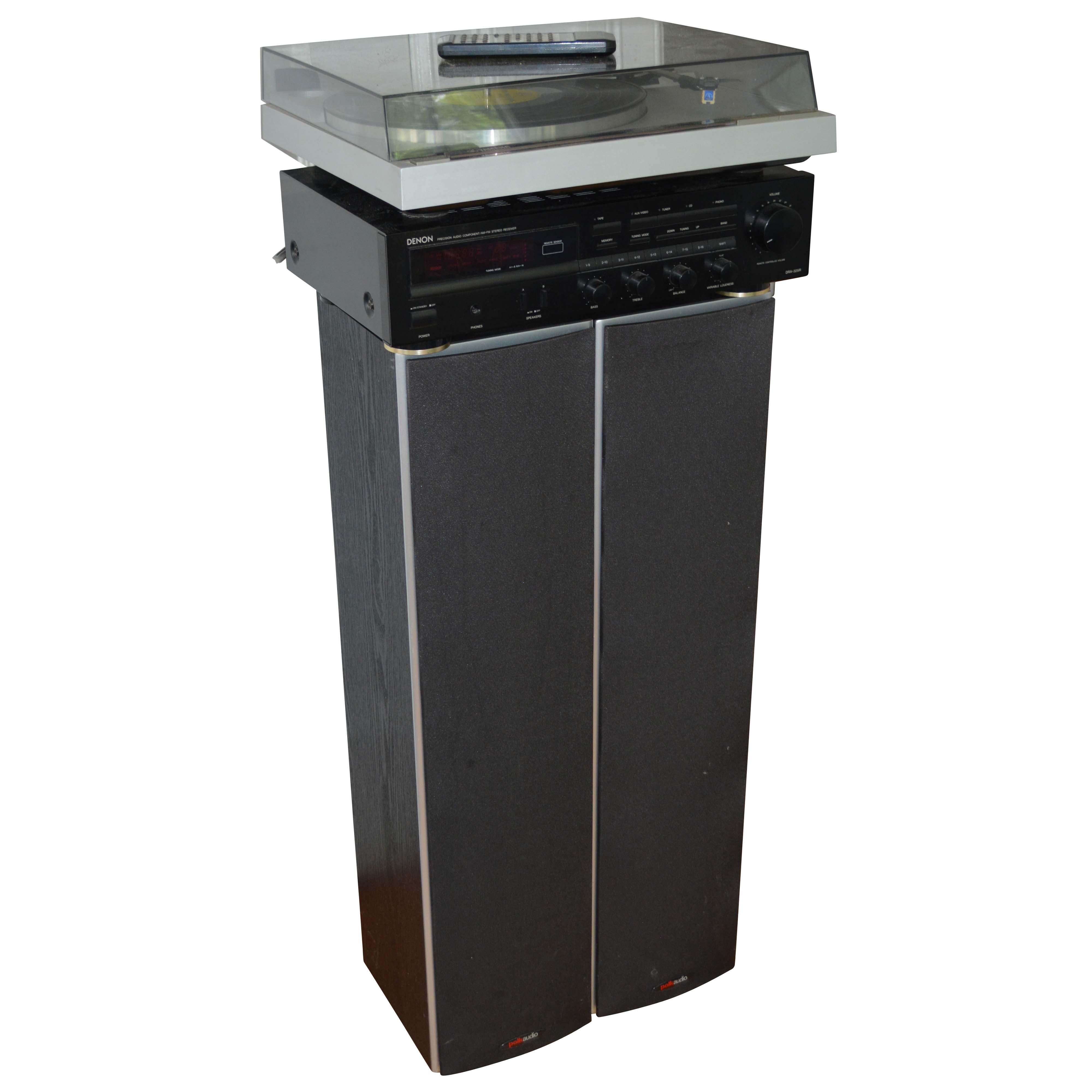 Vintage Yamaha P-300 Turntable with Denon Receiver and Polk Audio Speakers