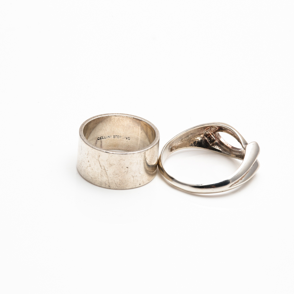 Assortment of Sterling Silver Rings Including Claddagh Ring