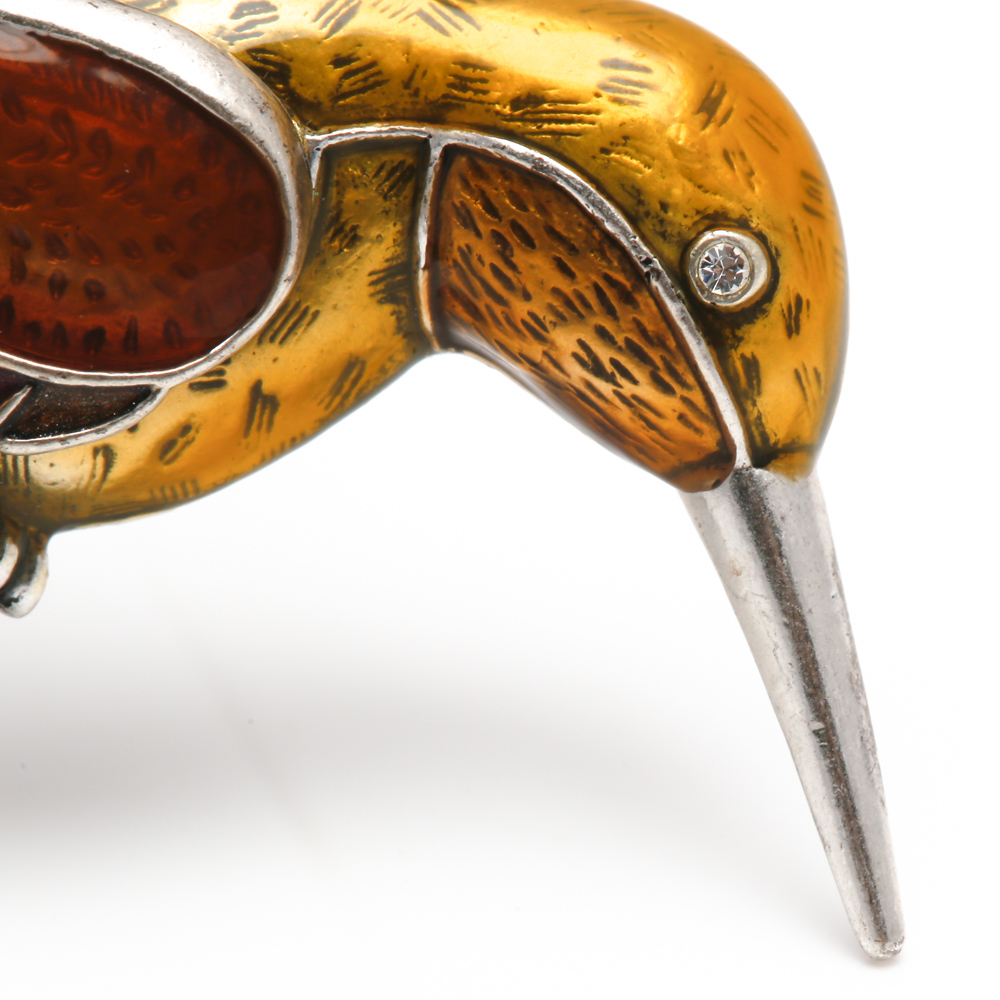 Sterling Silver Cubic Zirconia Ring and 800 Silver Bird Pin