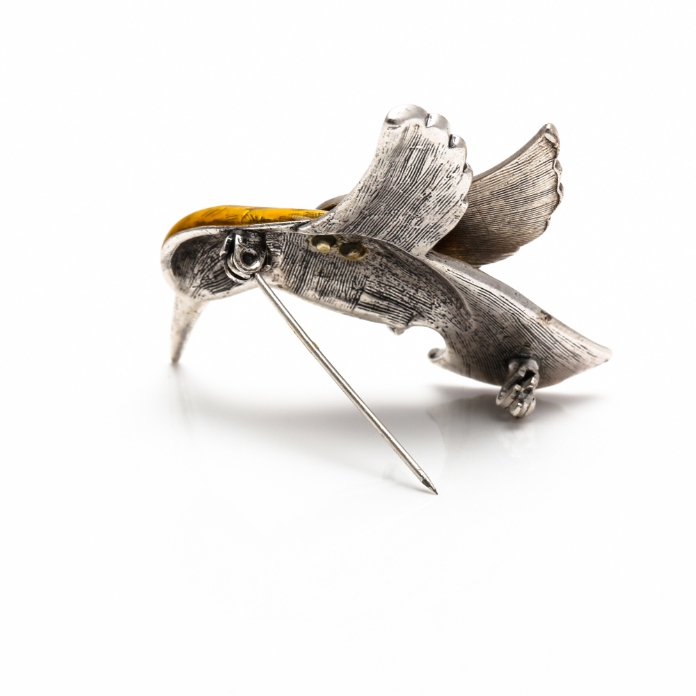 Sterling Silver Cubic Zirconia Ring and 800 Silver Bird Pin