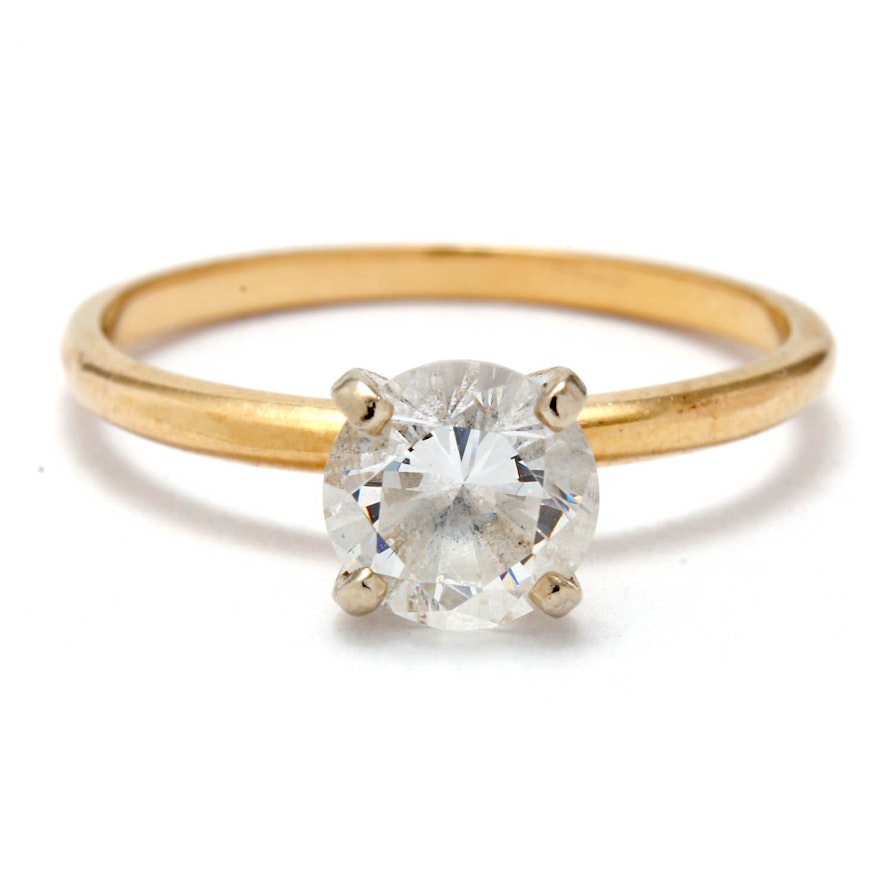 14K Yellow Gold Cubic Zirconia Solitaire Ring