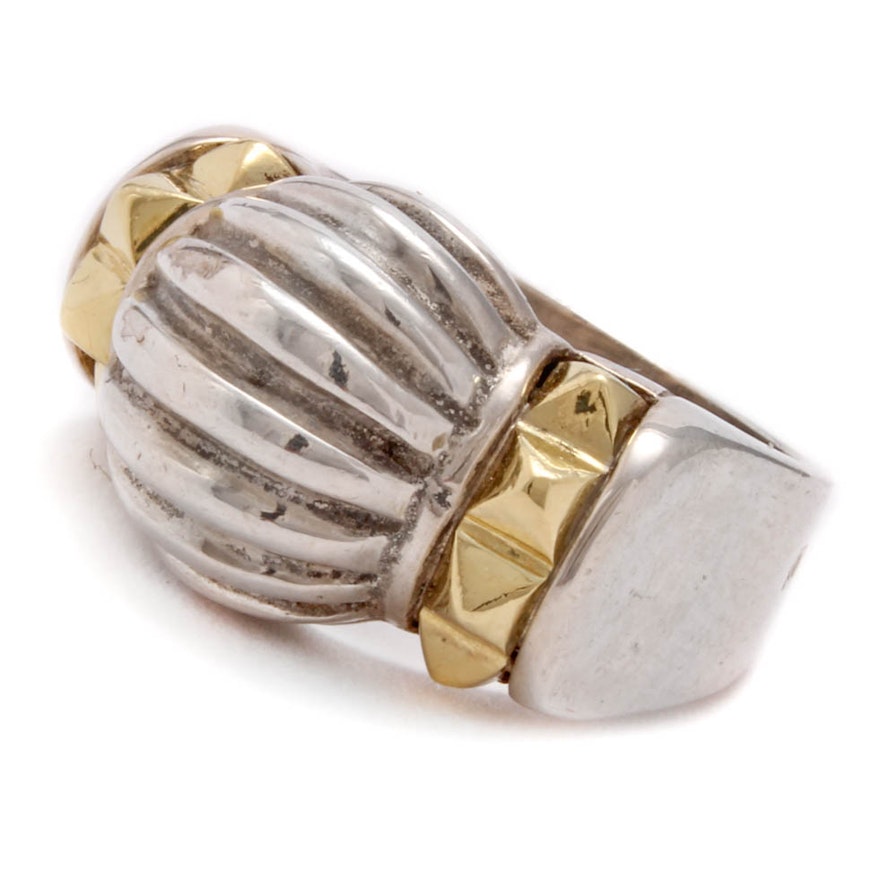 Lagos Caviar Sterling Silver 18K Yellow Gold Accented Ring