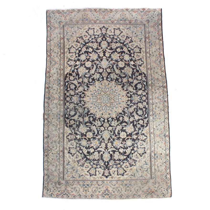 Vintage Hand-Knotted Silk Blend Persian Nain Area Rug