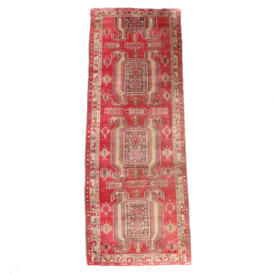 Vintage Hand-Knotted Persian Heriz Rug Runner