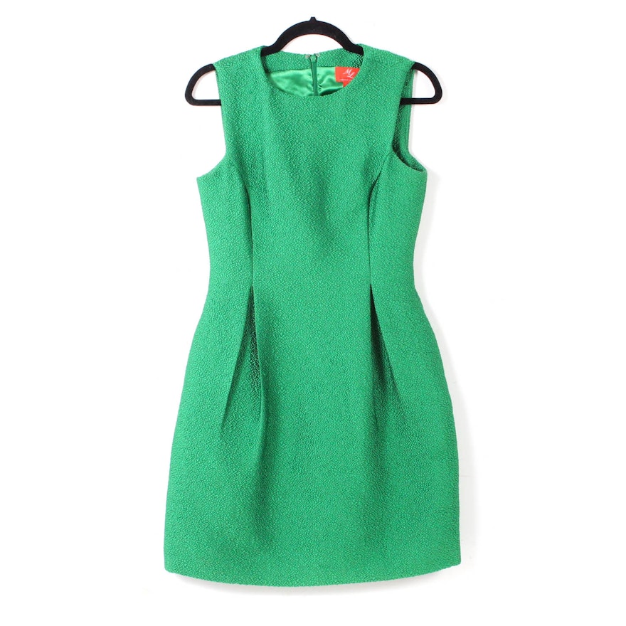 Monique Lhuillier Textured Fit and Flare Green Sleeveless Dress