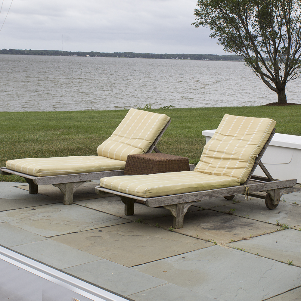 Smith & Hawken Wooden Pool Lounge Chairs with Cushions with Resin Side Table