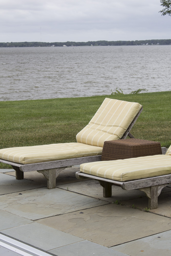 Smith & Hawken Wooden Pool Lounge Chairs with Cushions with Resin Side Table