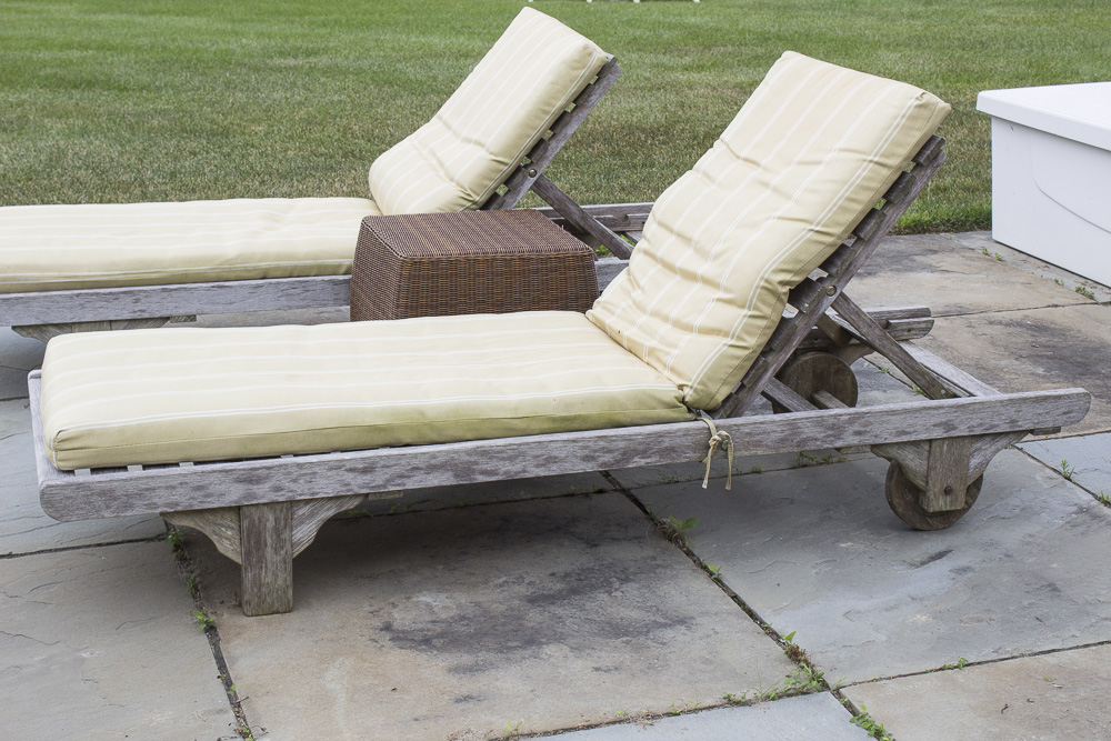 Smith & Hawken Wooden Pool Lounge Chairs with Cushions with Resin Side Table