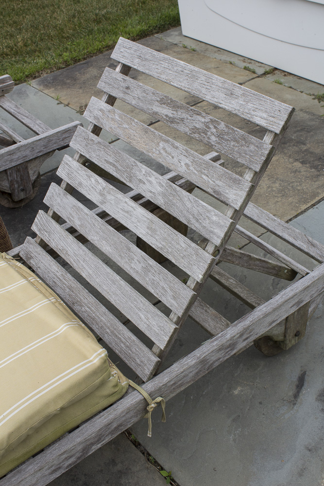 Smith & Hawken Wooden Pool Lounge Chairs with Cushions with Resin Side Table