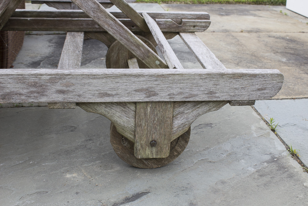 Smith & Hawken Wooden Pool Lounge Chairs with Cushions with Resin Side Table