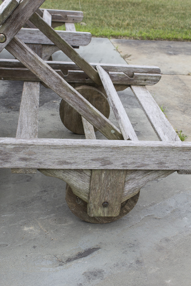 Smith & Hawken Wooden Pool Lounge Chairs with Cushions with Resin Side Table