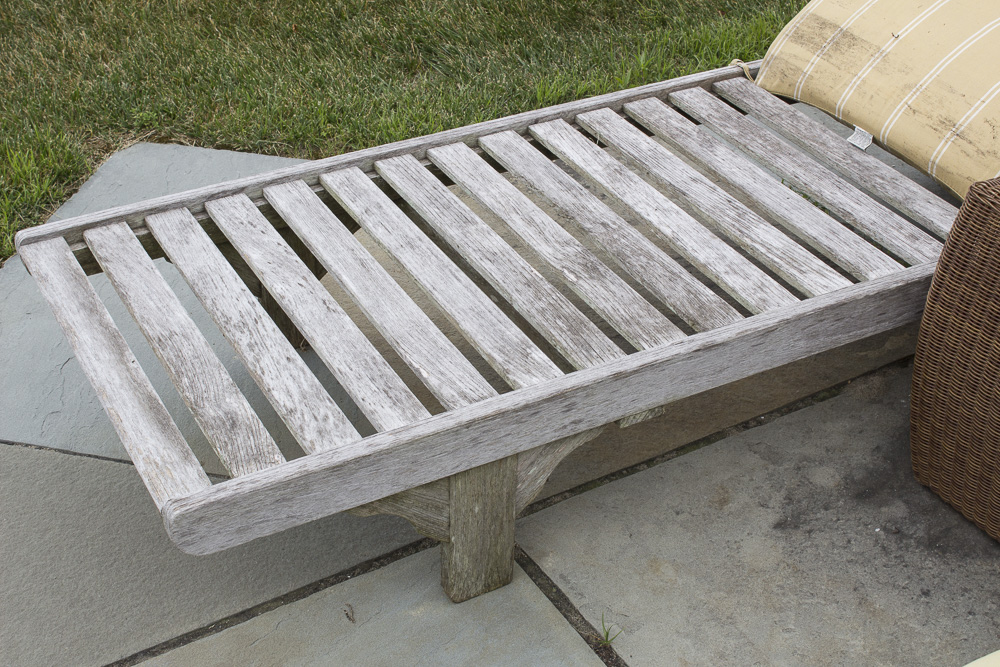 Smith & Hawken Wooden Pool Lounge Chairs with Cushions with Resin Side Table