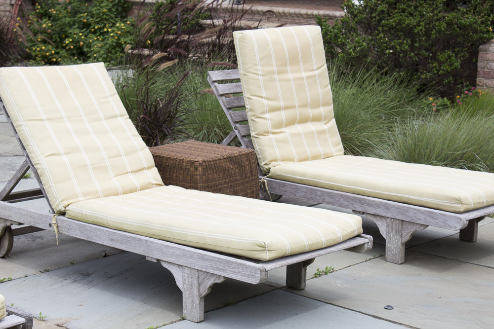 Smith & Hawken Wooden Pool Lounge Chairs with Cushions with Resin Side Table