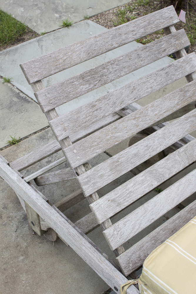 Smith & Hawken Wooden Pool Lounge Chairs with Cushions with Resin Side Table