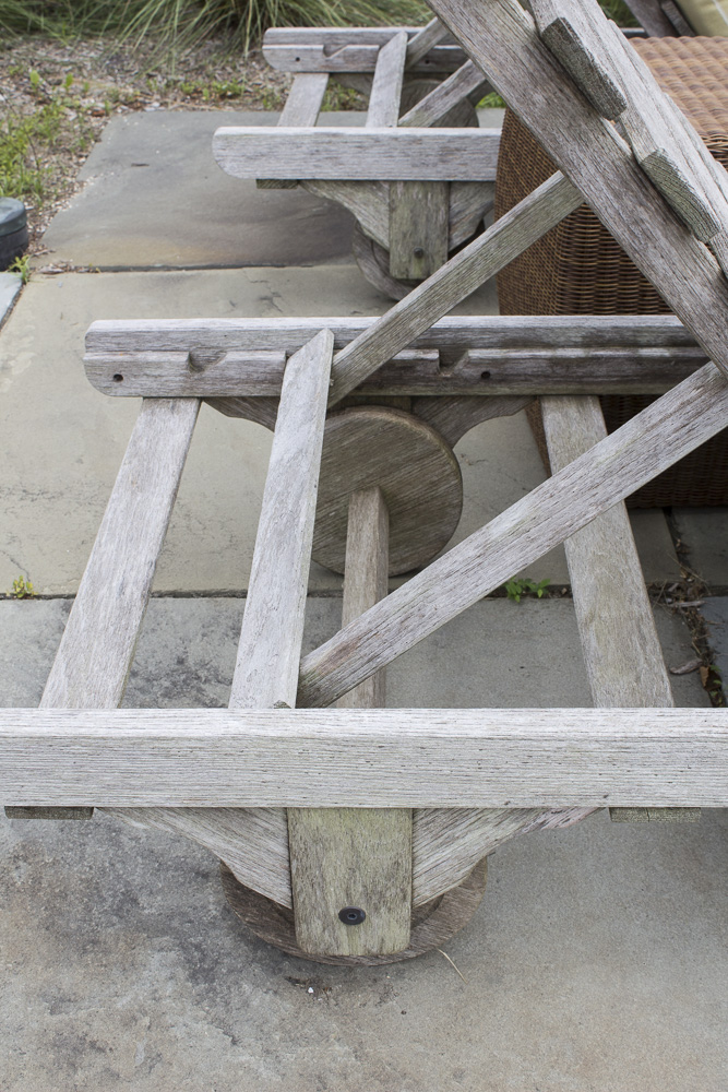 Smith & Hawken Wooden Pool Lounge Chairs with Cushions with Resin Side Table