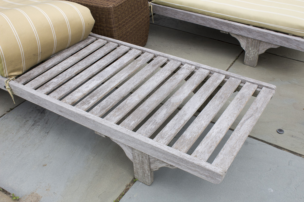 Smith & Hawken Wooden Pool Lounge Chairs with Cushions with Resin Side Table