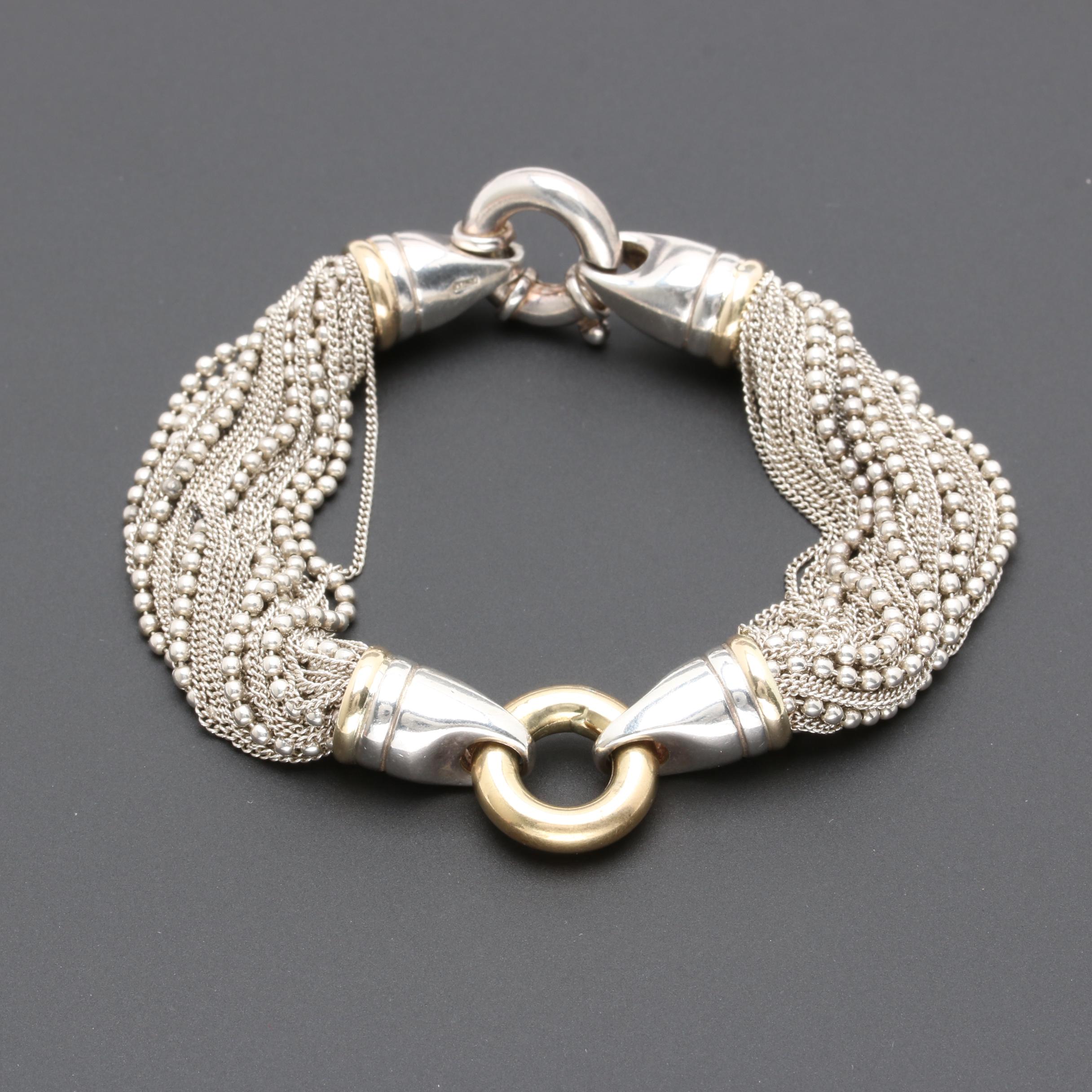 Italian Sterling Silver Bracelet with 18K Yellow Gold Accents